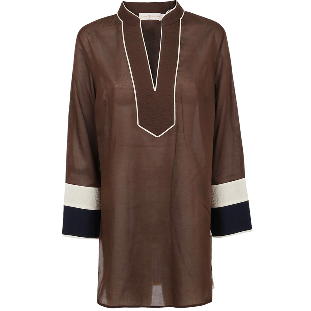 New Tory Burch Brown Color Blocked Kaftan Tunic XS